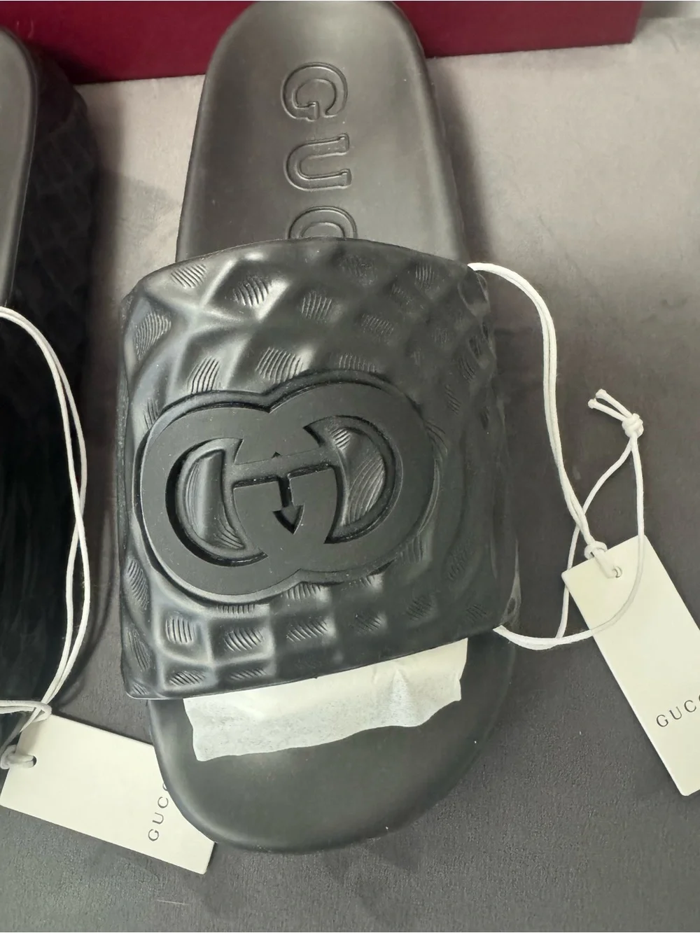 New Gucci  MENS BLACK RUBBER WATER RIPPLE SLIDE SANDAL w GG LOGO sz 7G /8 US